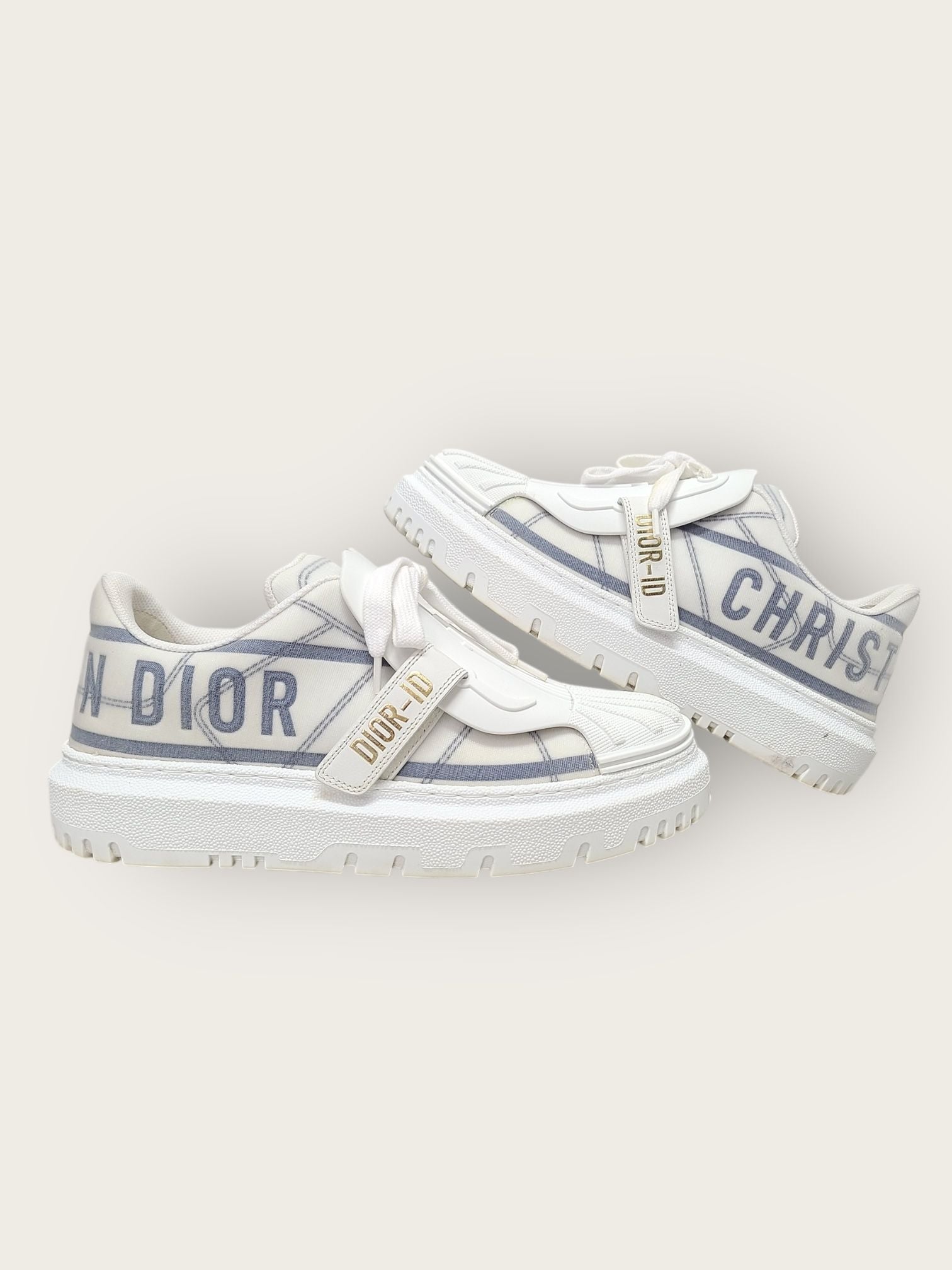 Dior White Blue Technical Fabric ID Sneakers 145021654 – trenbe