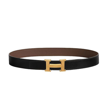 HERMES H Guillochee Gürtelschnalle Wendemodell 32mm Schwarz Braun 95 Gold Herrenledergürtel H064540CC06 145023139
