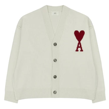 AMI Unisex Heart Intarsia Virgin Wool Oversized Cardigan 145239625