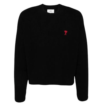 AMI Unisex Chainstitch Herzlogo Strickpullover UKS046 KN0042 001 145239643