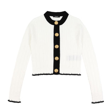 BALMAIN レディース クロップ ニット カーディガン CF0KL047 KG41 GAB 145516608