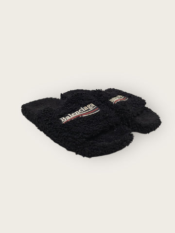 BALENCIAGA ブラックファーウェーブロゴシアリングスライドサンダルスリッパ41 145519836