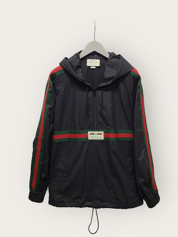Gucci Black Web Stripe Logo Anorak Windbreaker 46 145753625