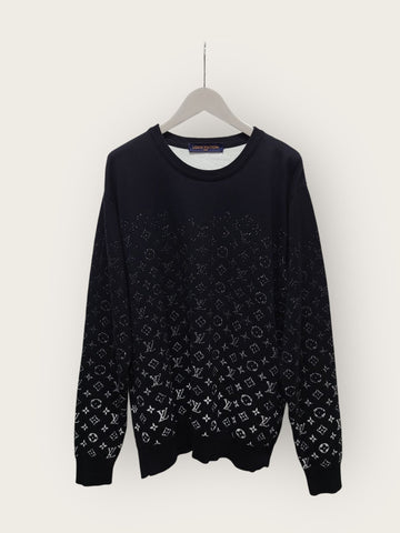 LOUIS VUITTON ブラックモノグラムグラデーションクルーネックニット XL 145753665