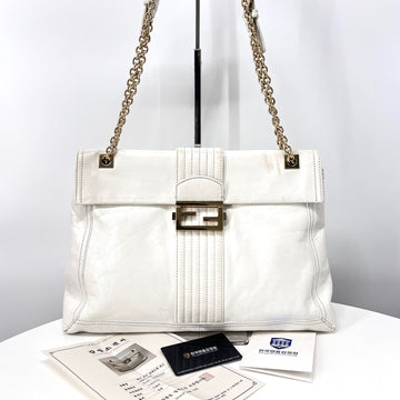 Fendi Glazed Maxi Baguette Chain Shoulder Bag White (8BT143) 145772726