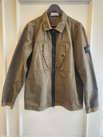 STONE ISLAND ストーンアイランド ヘビーデューティ コットン リップストップ シャツ カーキ (791511112) 145795764