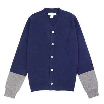 COMME DES GARCONS Navy V-Neck Zweifarbiger Wollcardigan FZ-N109 2 145808470