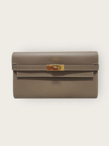 HERMES Etoupe Epsom Gold Hardware Kelly Lange Geldbörse U-Stempel 145818393