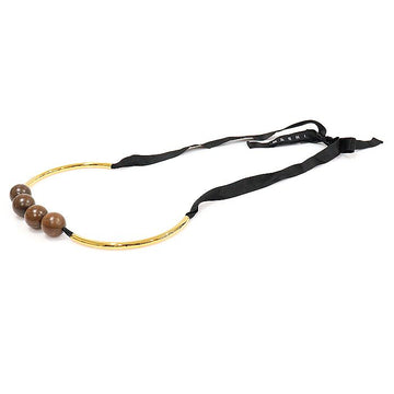Marni Wood Ball Ornament Gold-Tone Metal Ribbon Belt and Necklace 145876289