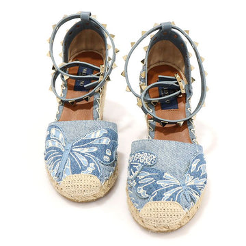 Valentino Blue Denim Gold-Tone Rockstud Platform Wedge Sandals Women 35 145877192