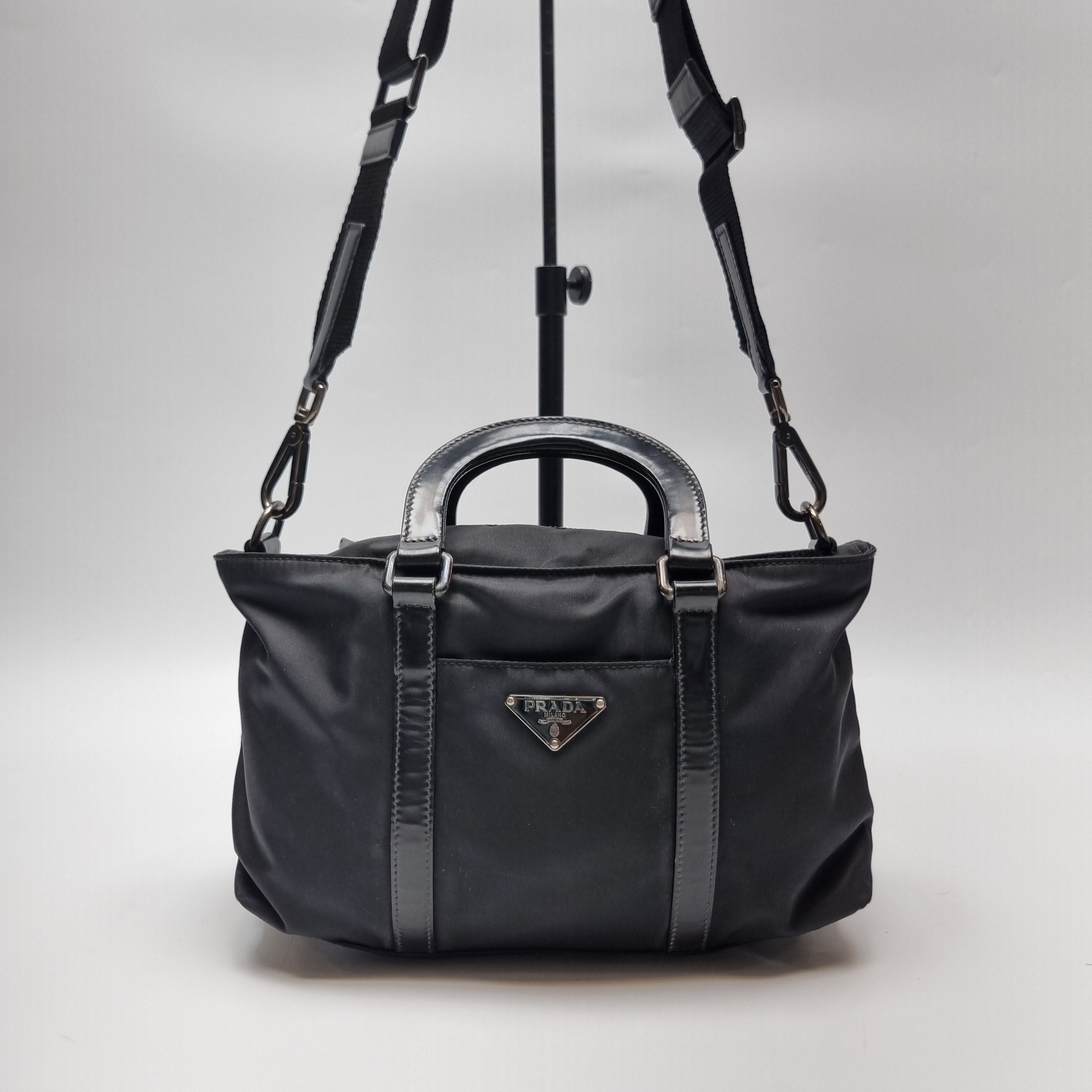Prada Black Nylon & Leather 2WAY Tote Crossbody Bag (Removable