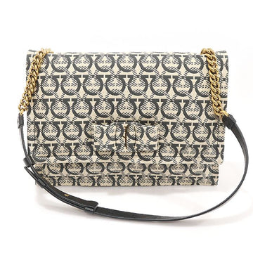 SALVATORE FERRAGAMO 21 0363 ガンチーニ パターン ジャカード パディング バラ ボウ ヴィヴァ スモール チェーン ショルダーバッグ 0745570 145941069