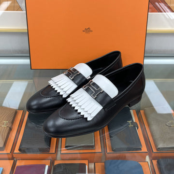 HERMES Royal Loafer Two-Tone Schwarz-Weiß mit Silberbeschlag H251066 145967415