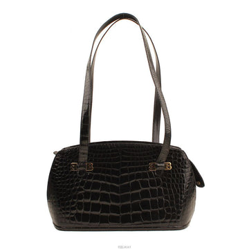 Bally Shiny Black Alligator Wani Shoulder Bag 146055760