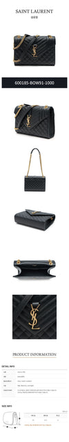 Saint Laurent Quilted Envelope Medium Shoulder Bag 600185-BOW91-1000 39052988 [P]