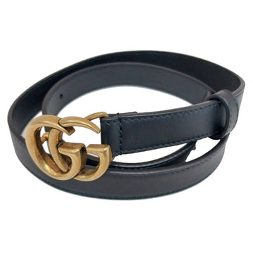 Gucci Black Leather GG Marmont Gold Logo Slim Women's Belt 409417 146232595