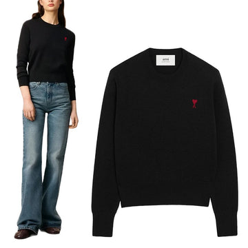 AMI Wool Knit with Heart Logo for Women FKS826 001 146235209