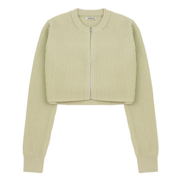 Auralee Women Super Fine Wool Rib Knit Zip-Up Cardigan LIGHTLIME A24AC04RK 146271910