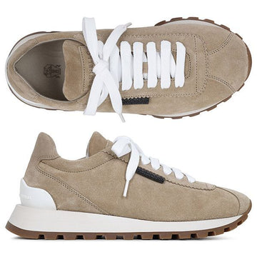 Brunello Cucinelli 25FW Beige Suede Shiny Tab Sneakers MZSFG2110 C4180 146356038