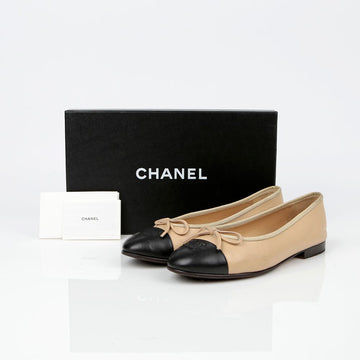 CHANEL G02819 Ballerina Two-Tone Flat Shoes 38 145682440