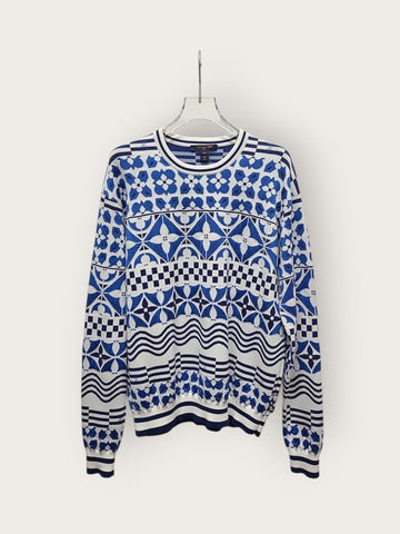 Louis Vuitton Blue Monogram Tile Jacquard Pullover Knit 146387273