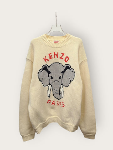 Kenzo Off-White Elephant Pixel Knit Sweater 146391093