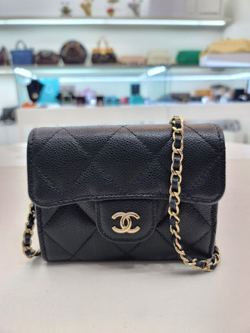 CHANEL Klassische Kaviar Mini Ketten Geldbörse Goldene Karte Tasche Crossbody AP0238 146537479