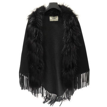 FENDI ブラックウールカシミアフォックスファーパンチョケープ CO76920FD 146728430