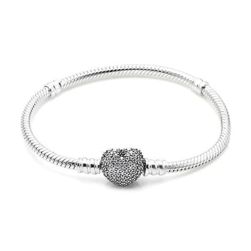 Pandora Moment Sparkling Pave Heart Classic Snake Chain Silver Bracelet 590727CZ 144702522 [P]