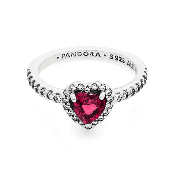 Pandora Elevated Heart Sparkling Red Silver Ring 144702299