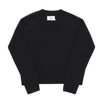 AMI Dqueu Tonal Heart Logo V-Neck Unisex Knit UKS234 KN0028 001 144592085