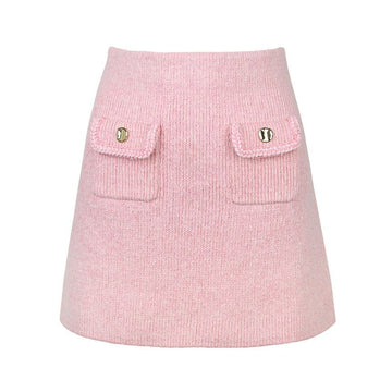 Self-Portrait Women's Pink Melange Merino Knit Skirt 146927907