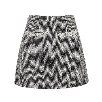 Self-Portrait Women's Black Herringbone Mini Skirt 146927909