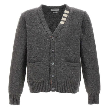 THOM BROWNE Schräge V-Ausschnitt Strickjacke Mittelgrau 035 48463532
