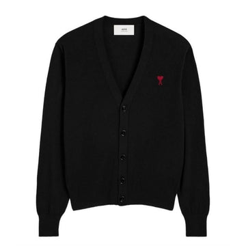 AMI Merino Wool Cardigan with Heart Logo Black HKC361 001 147187161