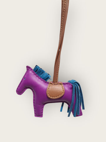 HERMES Lila Blau Braun Rodeo Bag Charm Schlüsselanhänger 147030111