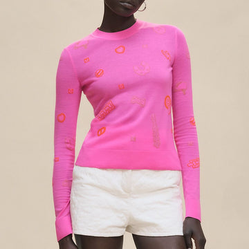 HERMES Leichter Langarmpullover mit Candy Libris-Motiv H5H2638D3IL38 146273877