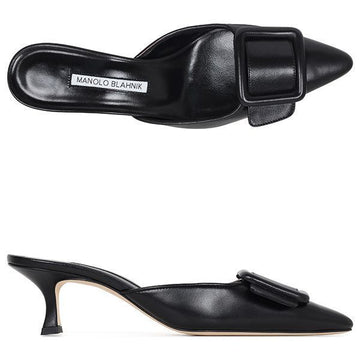 Manolo Blahnik 25FW Black Maysale 50 Leather Mule Heel 219 0255 0015 BLCK 143718884