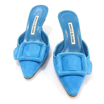 Manolo Blahnik Blue Suede Buckle MAYSALE 70 Mule Women's Sandals 35.5 147308985