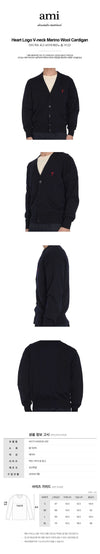AMI Heart Logo V-Neck Merino Wool Cardigan 147330087 [P]