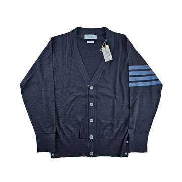 Thom Browne Fine Merino Wool V-Neck 4-Bar Cardigan Navy MKC002B Y1014 415 147337486