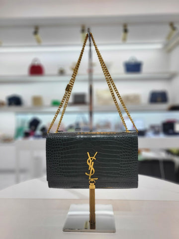 SAINT LAURENT Tassel Krokodilgrün Medium Kate Schultertasche 354119 147392608