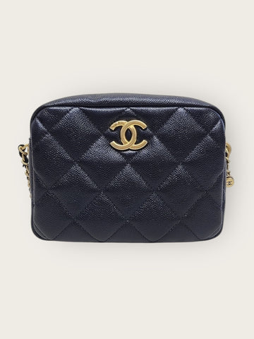 CHANEL Navy Caviar Antique Gold My Perfect Camera Bag With Chip 147400498