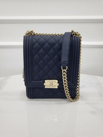 CHANEL Boy Flap Caviar Satchel Bag Navy AS0130 147401527