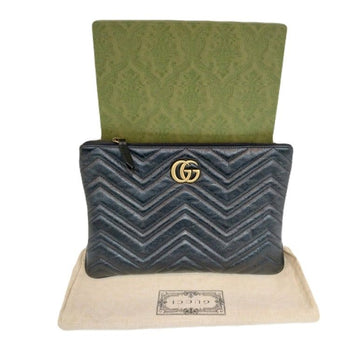 Gucci Black GG Marmont Leather Pouch Matelassé Patent Clutch 525541 147411904