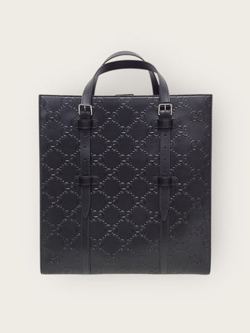 GUCCI Schwarze GG-embossierte Leder Medium Tote BAG 147440511