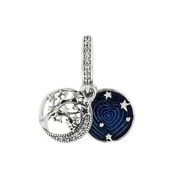PANDORA Blaues Galaxy & Baum Doppelte Anhänger und Dangling Silber Charme 799645C01 144701564