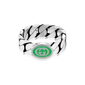 GUCCI インターロッキング G エナメル 6mm シルバー リング 701612001 144594056 [P]