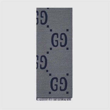 GUCCI Muffler GG-Jacquard Wolle Seide Grau 495592 147569105