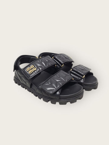 Miu Miu Black Matelassé Nappa Leather Sport Sandals 147660754